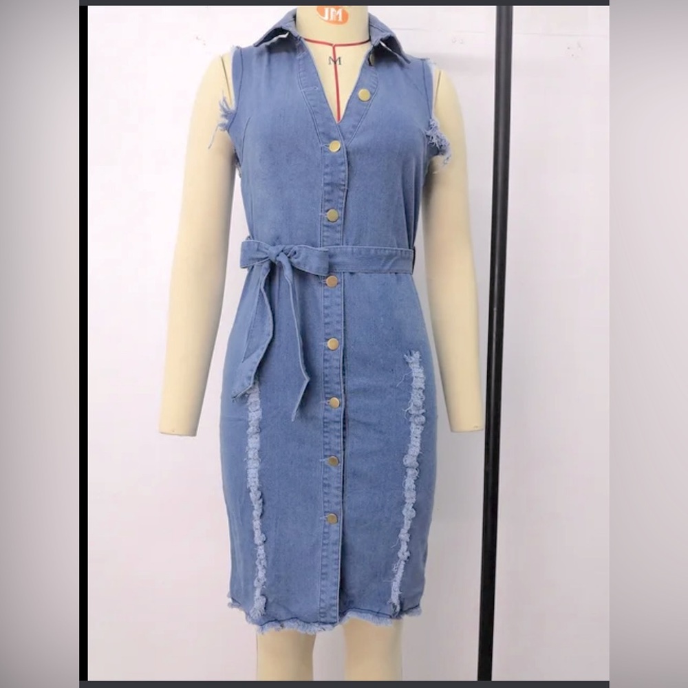 Sleeveless Denim Dress (Fashion  Ripped Jeans Dress)
